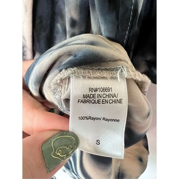 YFB long sleeve navy blue tie dye collared wrap dress boho mini sz small - Picture 6 of 8